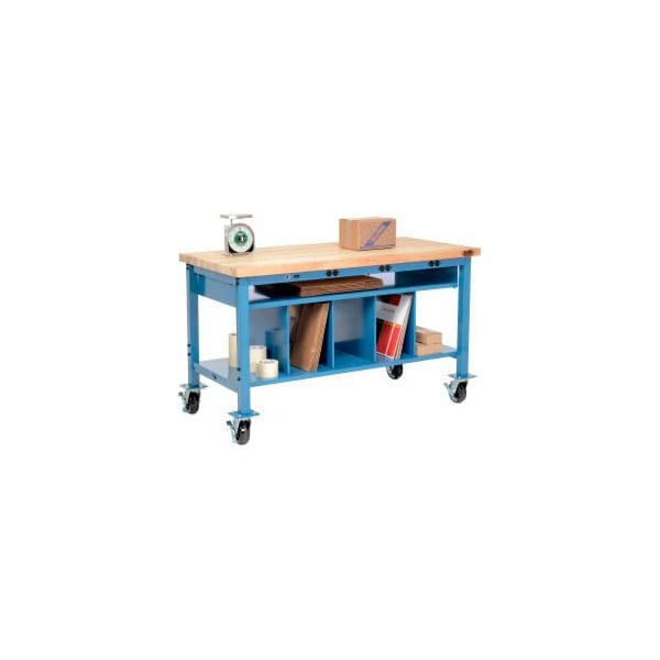 Global Equipment Mobile Packing Workbench W/Lower Shelf Power, Maple Square Edge, 60"Wx30"D 244207AB - main